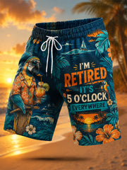 Men's I'm Retired It's 5 O'clock Everywhere Parrot Print Casual Shorts gracestitchs