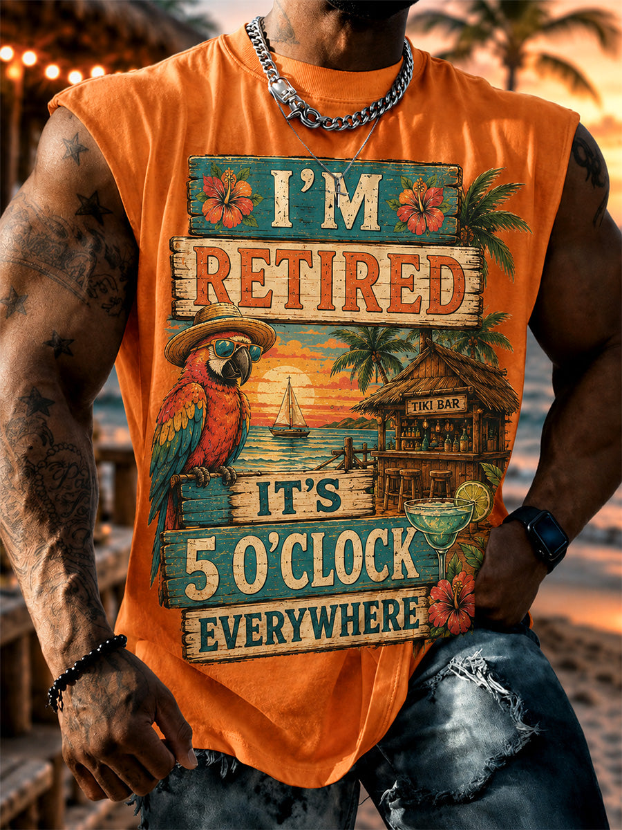 Men's I'm Retired It's 5 O'clock Everywhere Parrot Print Casual Vest gracestitchs