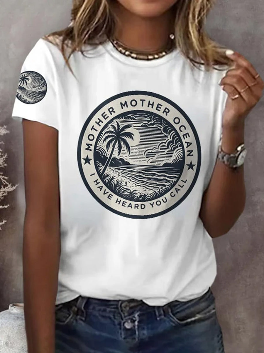 Women's Mother Mother Ocean I Have Heard You Call Print Casual Tee gracestitchs