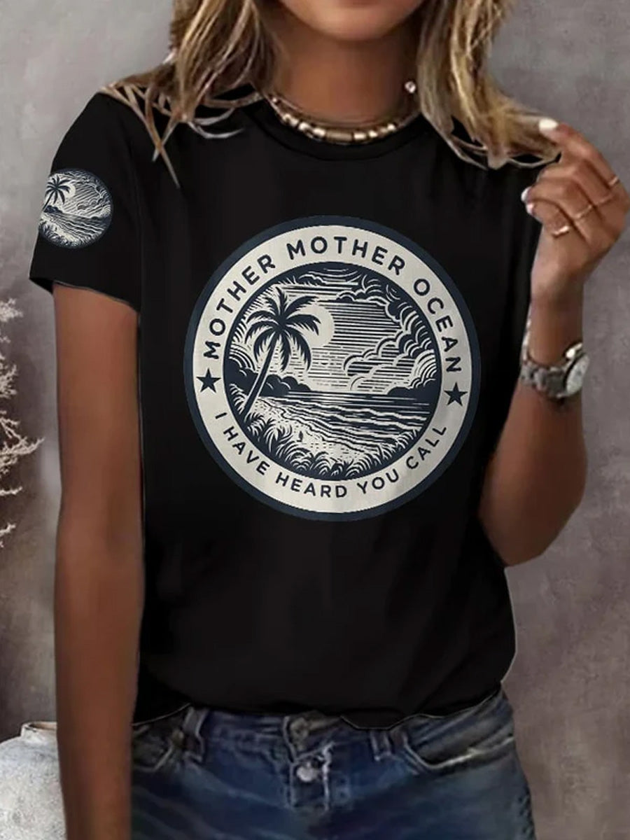 Women's Mother Mother Ocean I Have Heard You Call Print Casual Tee gracestitchs