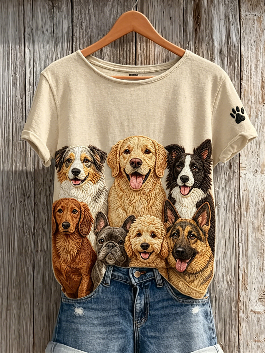 Women's Lovely Crowded Dogs Print short-sleeved T-shirt gracestitchs