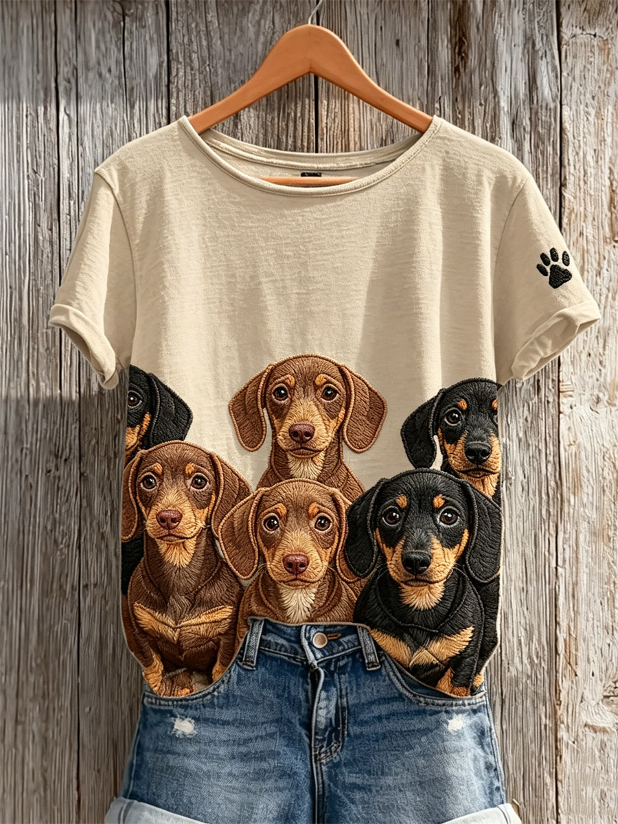 Women's Lovely Crowded Dachshund Dogs Print short-sleeved T-shirt gracestitchs
