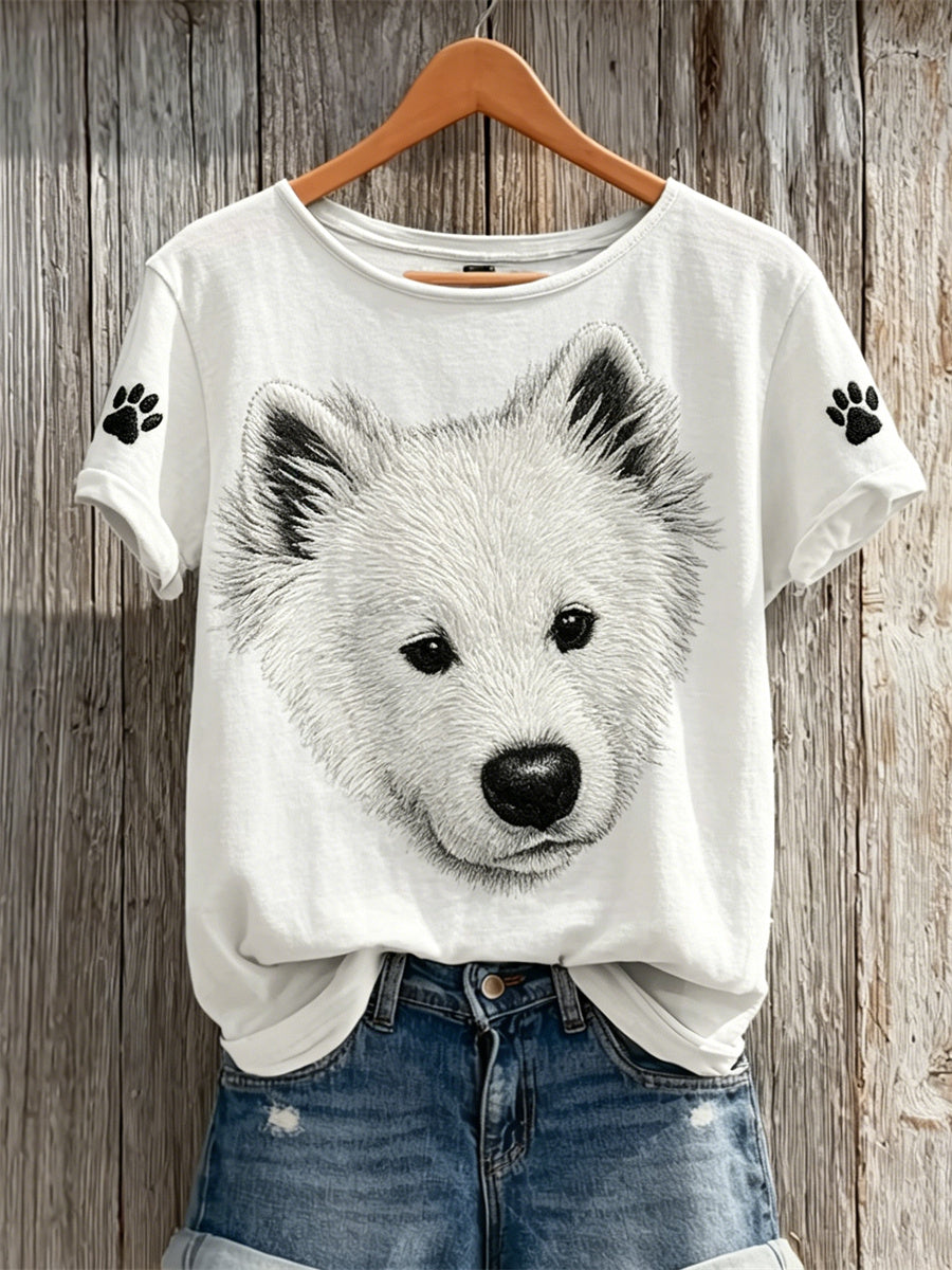 Women's Samoyed Dog & Paw Prints Print short-sleeved T-shirt gracestitchs