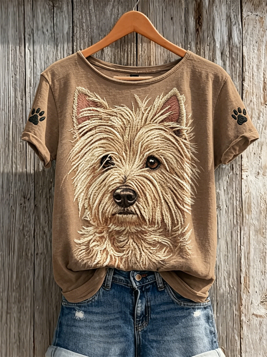 Women's Yorkshire Terrier Dog & Paw Prints Print short-sleeved T-shirt gracestitchs