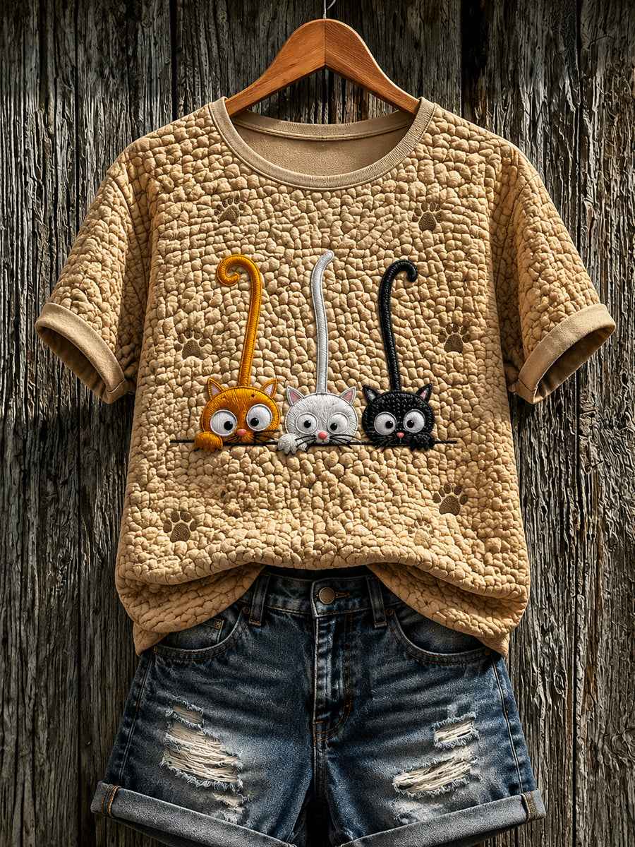 Women's Cute Cat Art Printed Short Sleeve T-shirt
