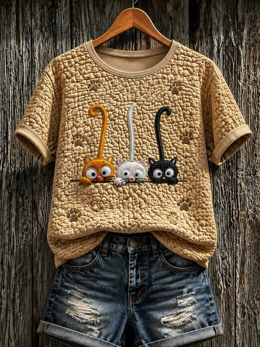 Women's Cute Cat Art Printed Short Sleeve T-shirt