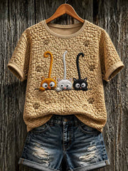 Women's Cute Cat Art Printed Short Sleeve T-shirt