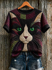 Women's Cute Cat Art Printed Short Sleeve T-shirt