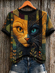 Women's Cute Cat Art Printed Short Sleeve T-shirt