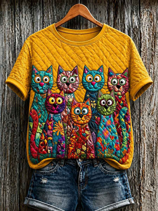Women's Cute Cat Art Printed Short Sleeve T-shirt