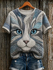 Women's Cute Cat Art Printed Short Sleeve T-shirt