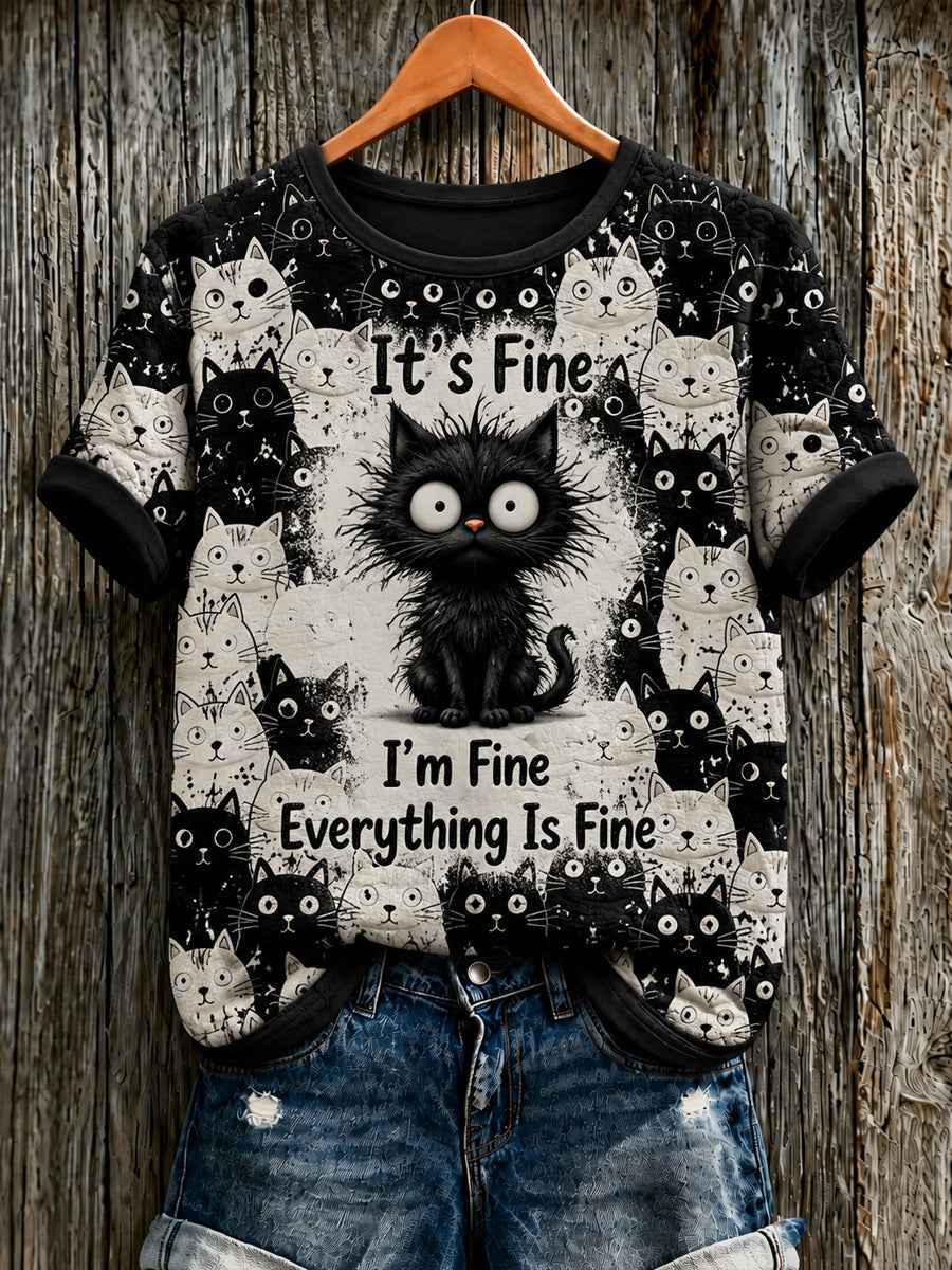 Women's Cute Cat Art Printed Short Sleeve T-shirt