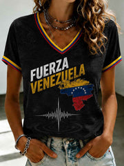 Women's FUERZA VENEZUELA Printed V-neck T-shirt
