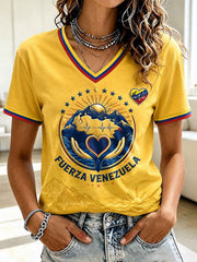Women's FUERZA VENEZUELA Printed V-neck T-shirt