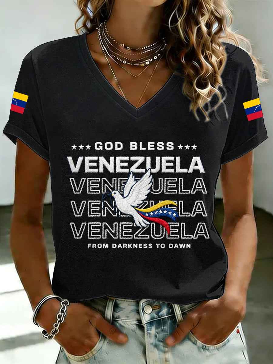 Women's VENEZUELA Printed V-neck T-shirt