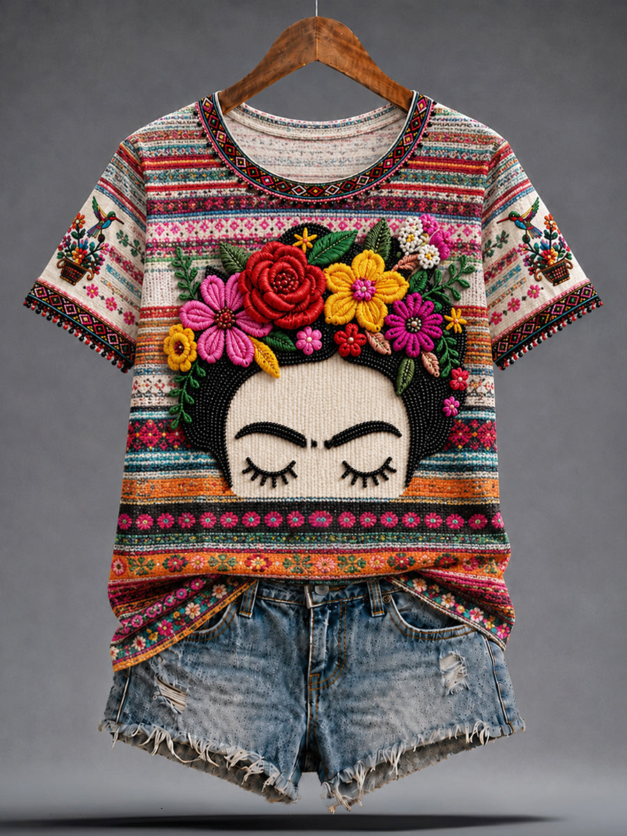 Women's Guelaguetza Mexico Lele Doll Art Printed T-shirt gracestitchs