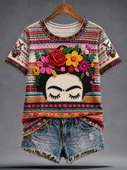 Women's Guelaguetza Mexico Lele Doll Art Printed T-shirt gracestitchs