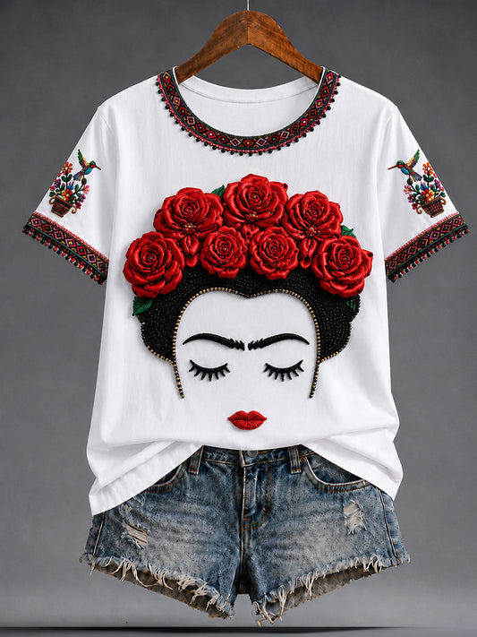 Women's Guelaguetza Mexico Lele Doll Art Printed T-shirt gracestitchs