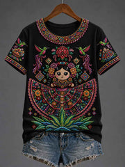 Women's Mexico Guelaguetza Lele Doll Art Printed T-shirt