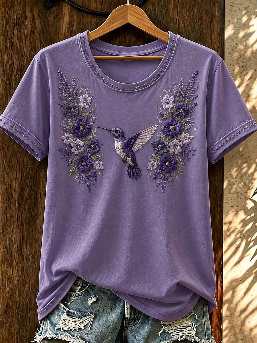Women's Purple Flora Art Printed T-shirt