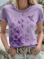 Women's Purple Flora Art Printed T-shirt