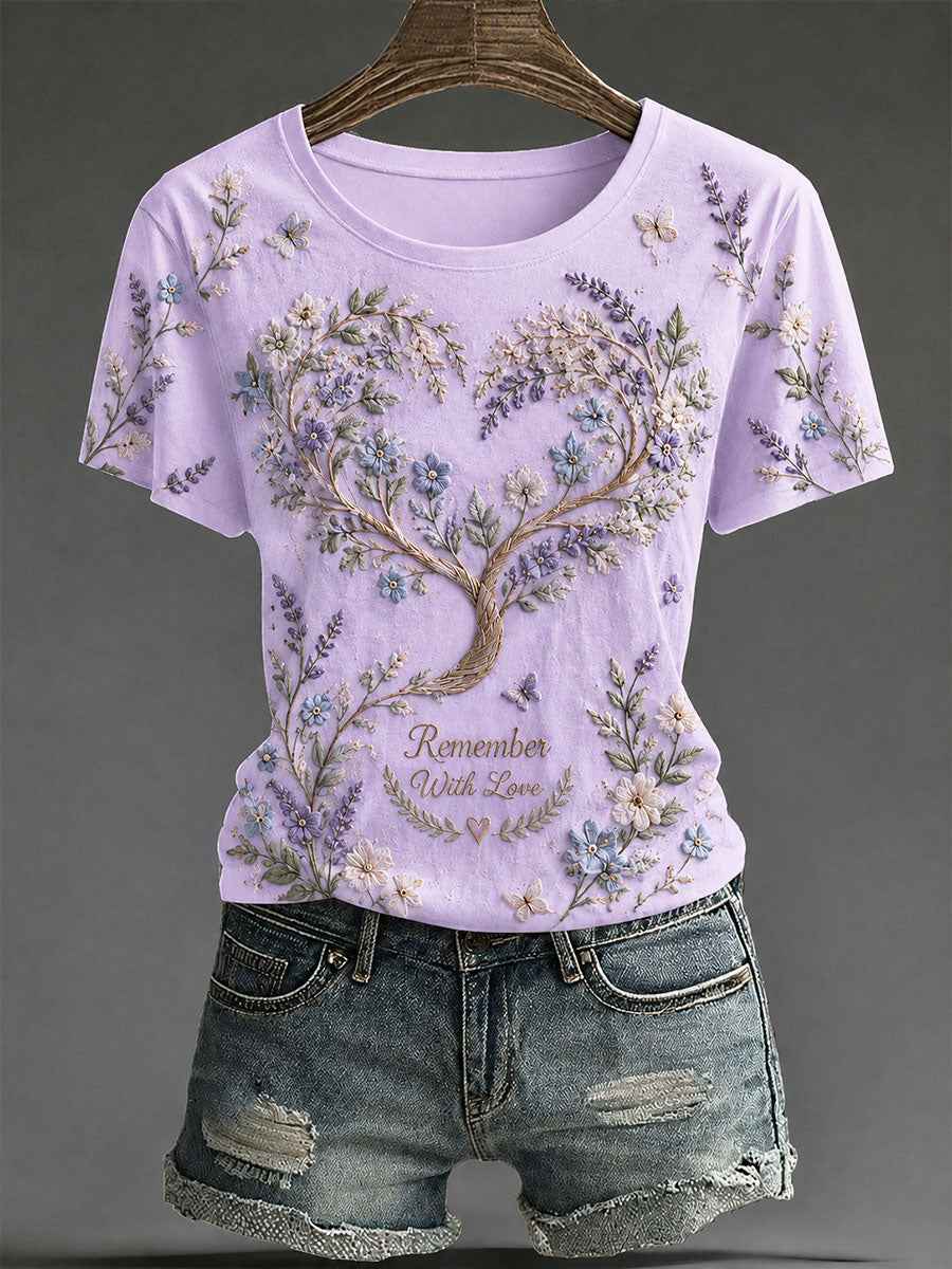 Women's Alzheimer's Theme "Remember With Love" Floral Print Casual T-Shirt