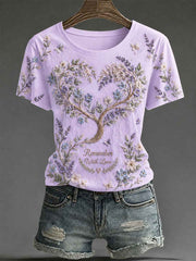 Women's Alzheimer's Theme "Remember With Love" Floral Print Casual T-Shirt