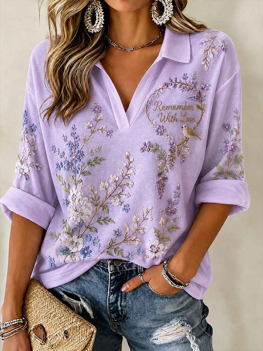 Women's Alzheimer's Theme "Remember With Love" Floral Print Casual T-Shirt