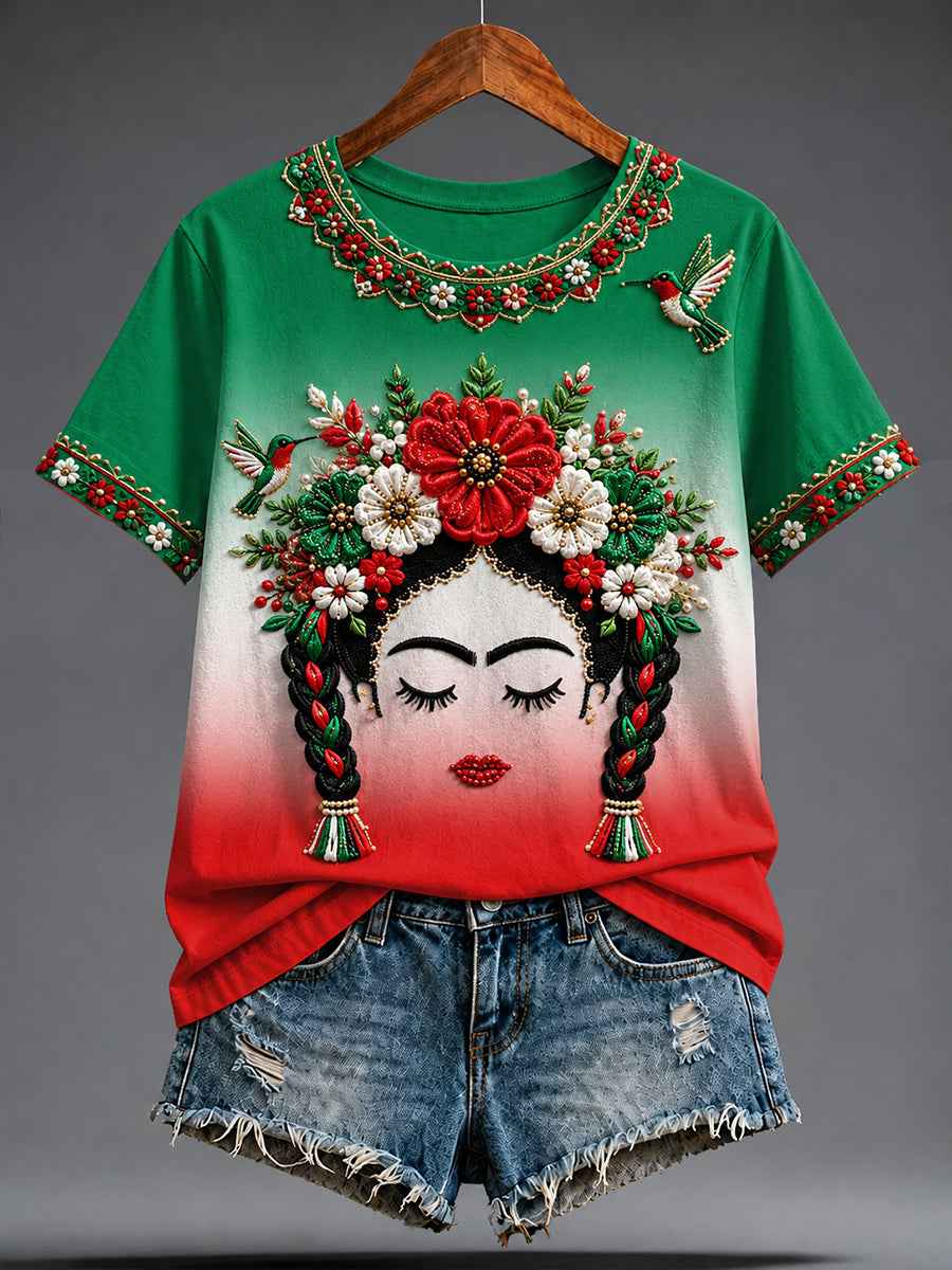 Women's Mexico Guelaguetza Lele Doll Art Printed T-shirt
