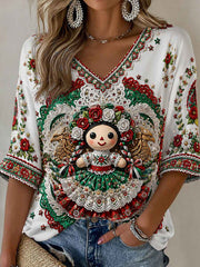 Women's Mexico Guelaguetza Lele Doll Art Printed T-shirt