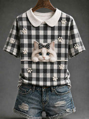 Women's Ragdoll Cat Plaid Print Casual T-Shirt