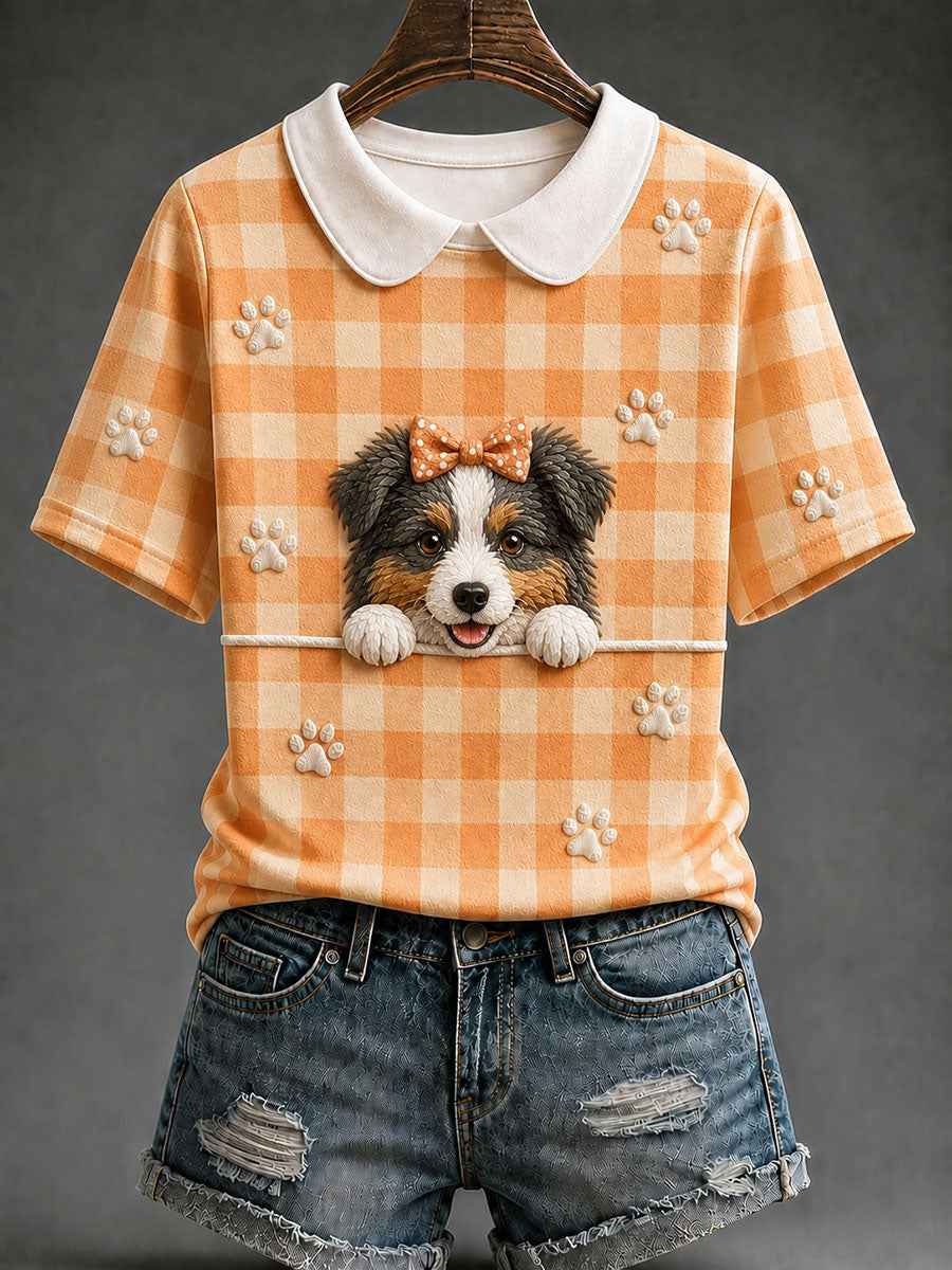 Women's Sheepdog Plaid Print Casual T-Shirt