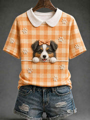 Women's Sheepdog Plaid Print Casual T-Shirt