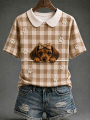 Women's Dachshund Plaid Print Casual T-Shirt