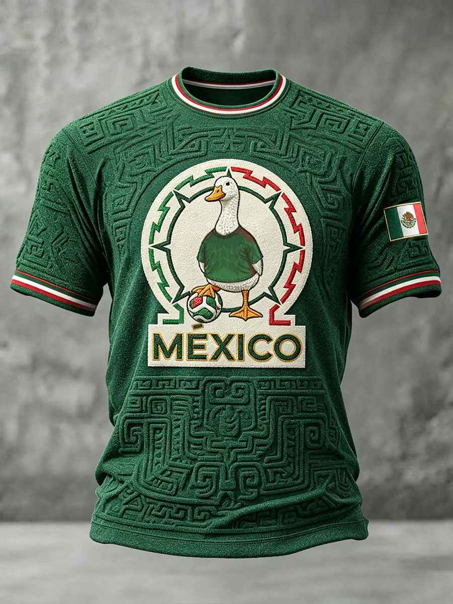 Men's Funny Duck Mexico Football Lover Art Printed T-Shirt