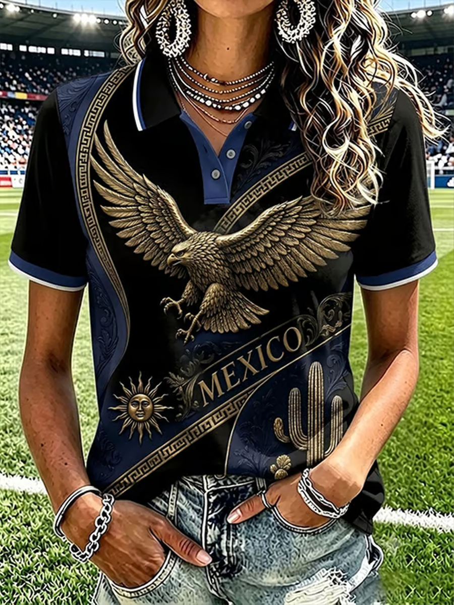 Women's Mexico Pride Art Printed polo T-shirt gracestitchs