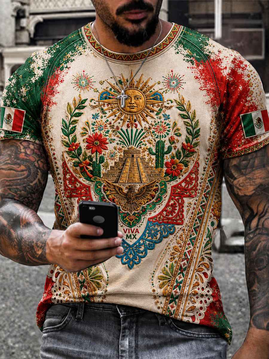 Men's Mexico Football Lover Papel Picado Art Printed T-shirt