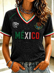 Women's Mexico Football Lover Art V-neck  Short Sleeve T-shirt