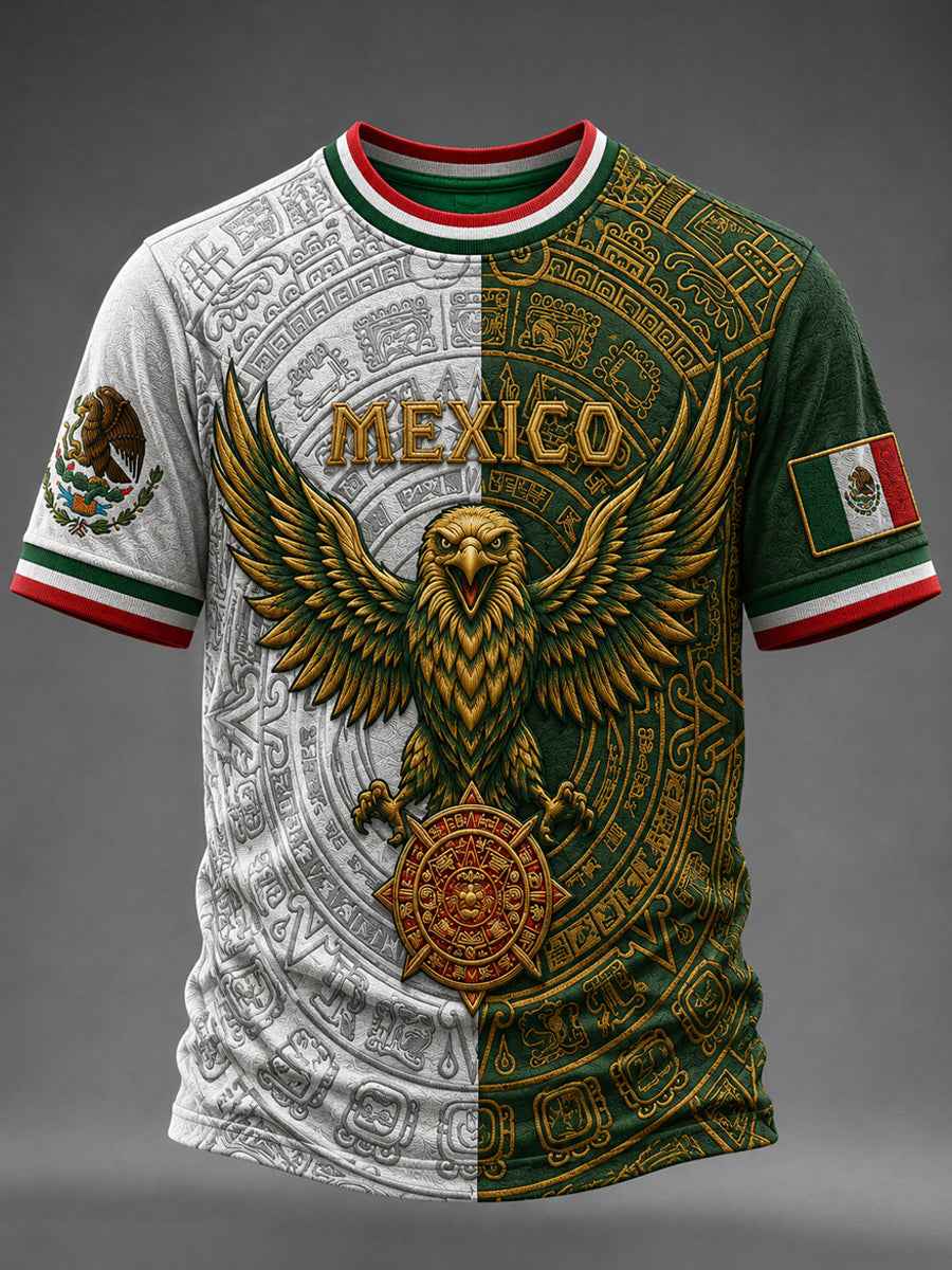 Men's Mexico Football Lover Art O-neck  Short Sleeve T-shirt