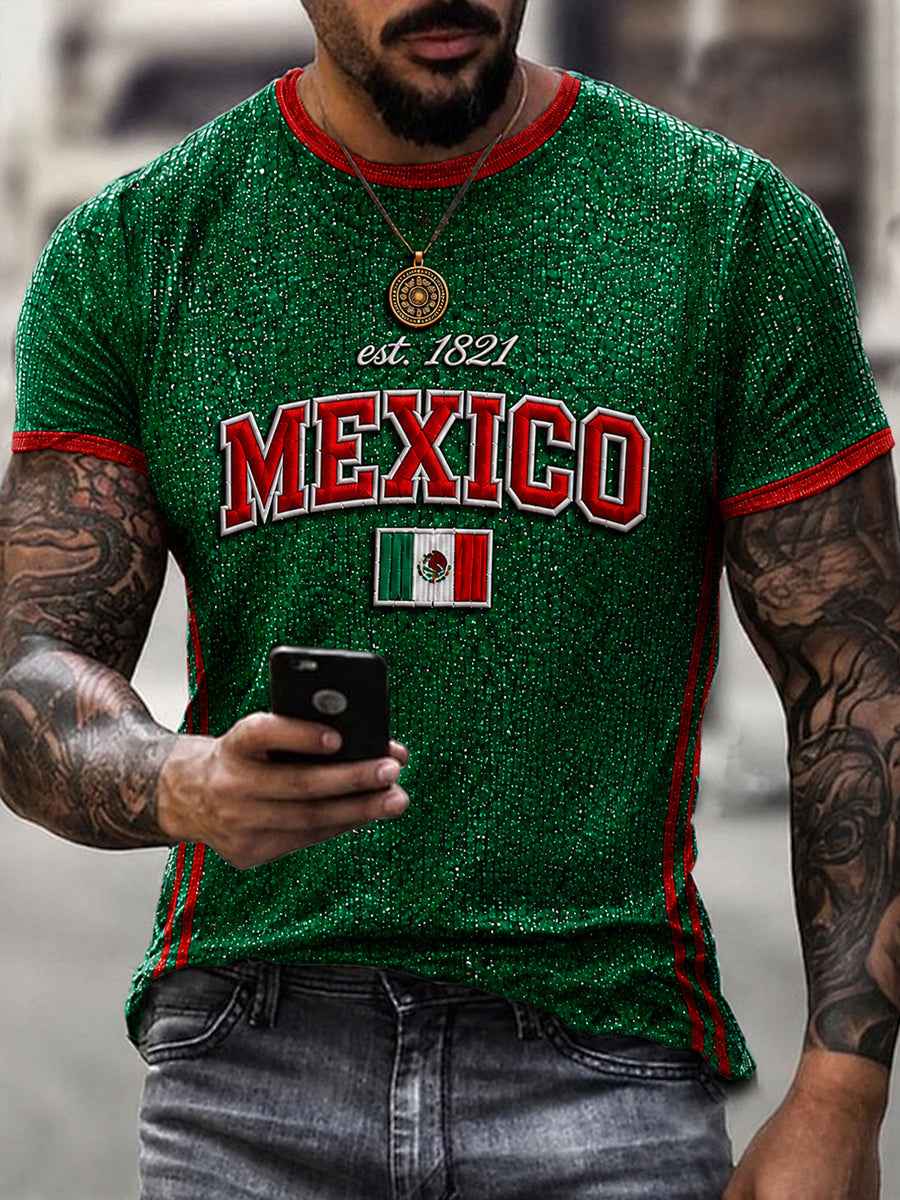 Men's Mexico Football Lover Art O-neck  Short Sleeve T-shirt