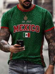 Men's Mexico Football Lover Art O-neck  Short Sleeve T-shirt