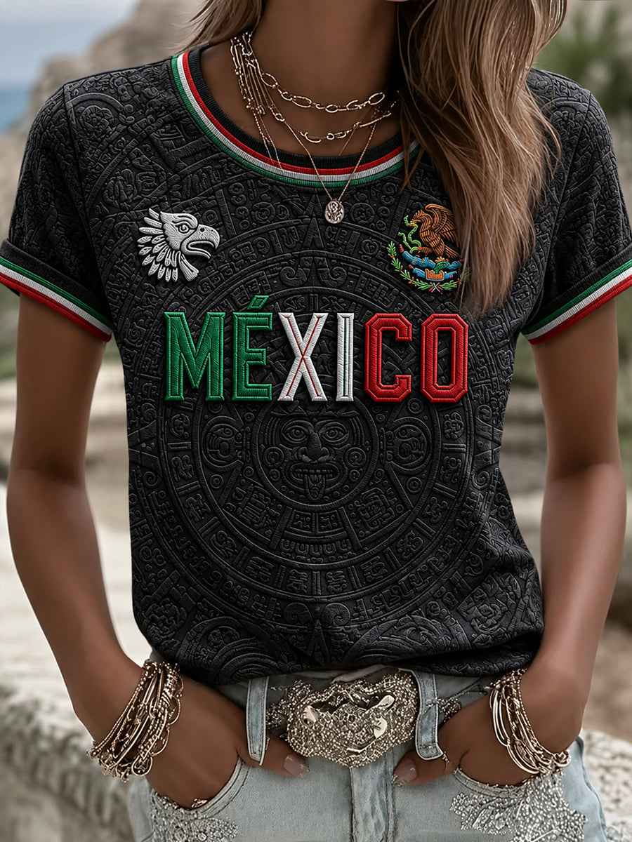 Women's Mexico Football Lover Art O-neck Short Sleeve T-shirt