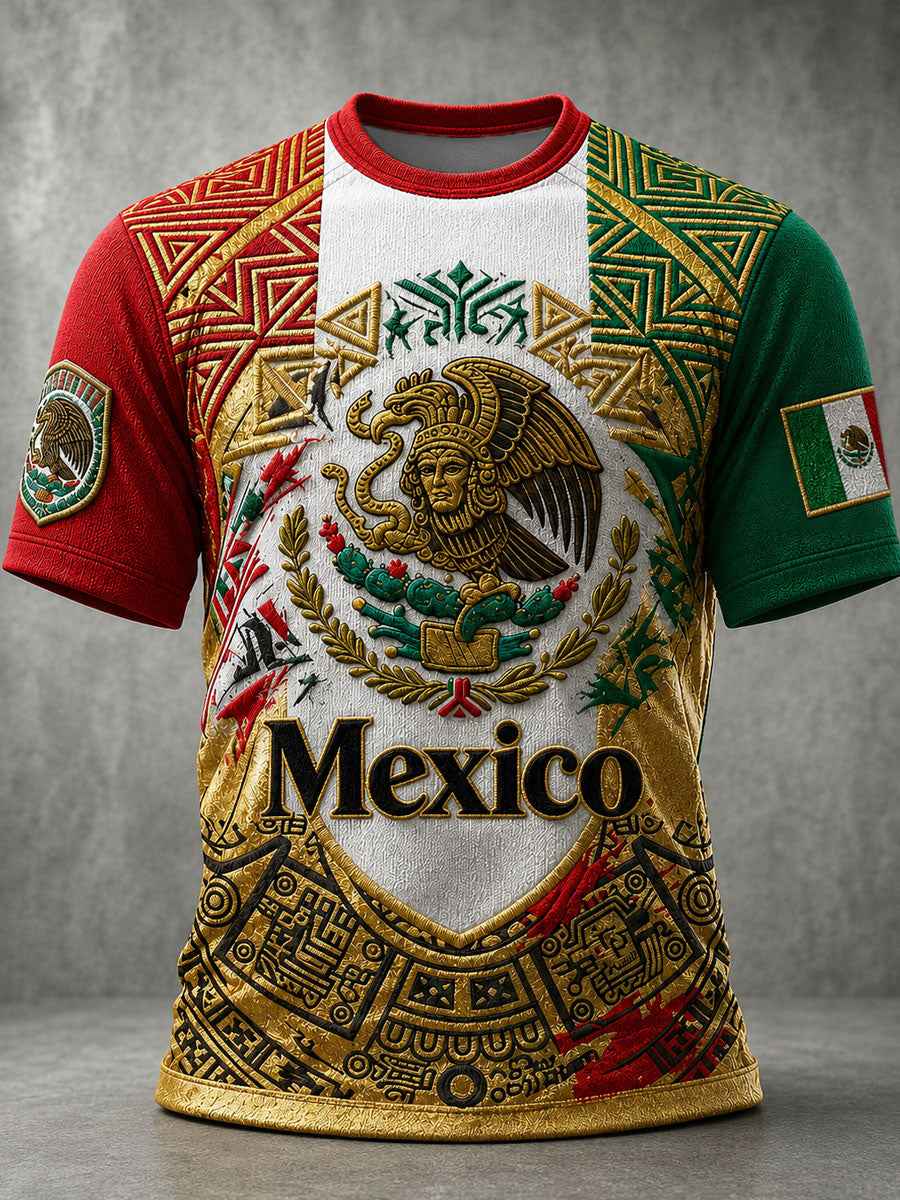 Men's Mexico Football Lover Art O-neck  Short Sleeve T-shirt