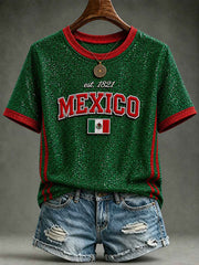 Women's Mexico Football Lover Art O-neck  Short Sleeve T-shirt