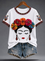 Women's Mexico Guelaguetza Lele Doll Art Printed T-shirt gracestitchs