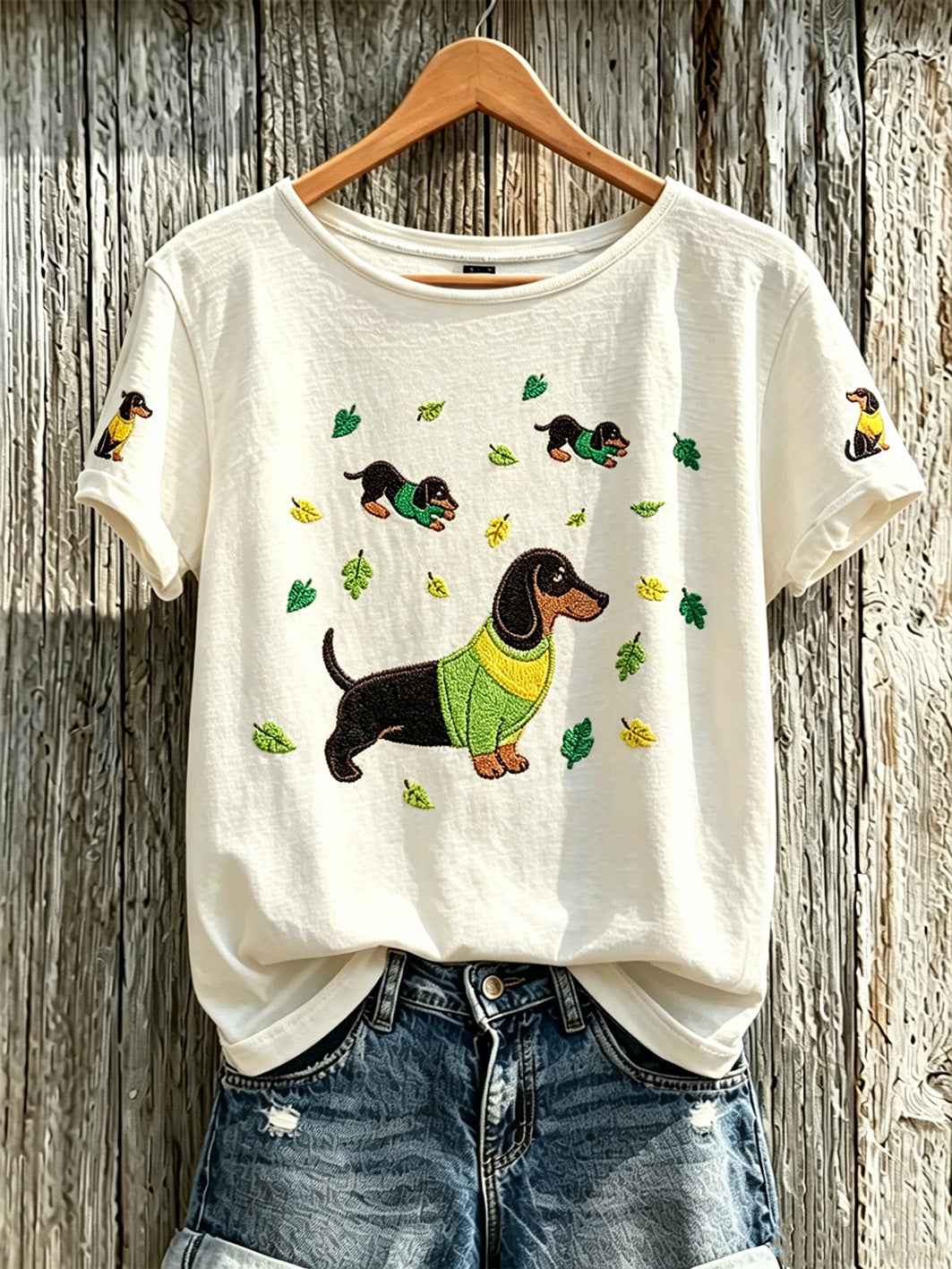 Women's cute dog pattern printed casual short-sleeve T-shirt