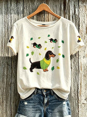 Women's cute dog pattern printed casual short-sleeve T-shirt