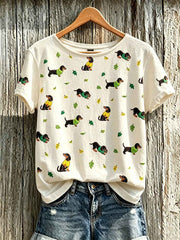 Women's cute dog pattern printed casual short-sleeve T-shirt