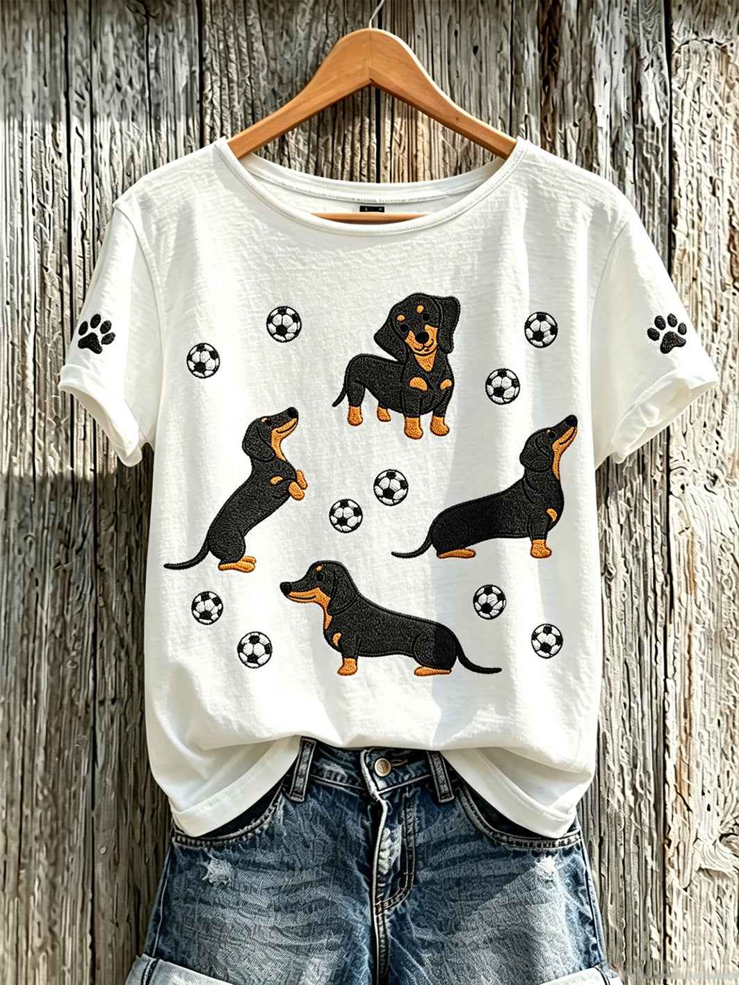 Women's cute dog pattern printed casual short-sleeve T-shirt