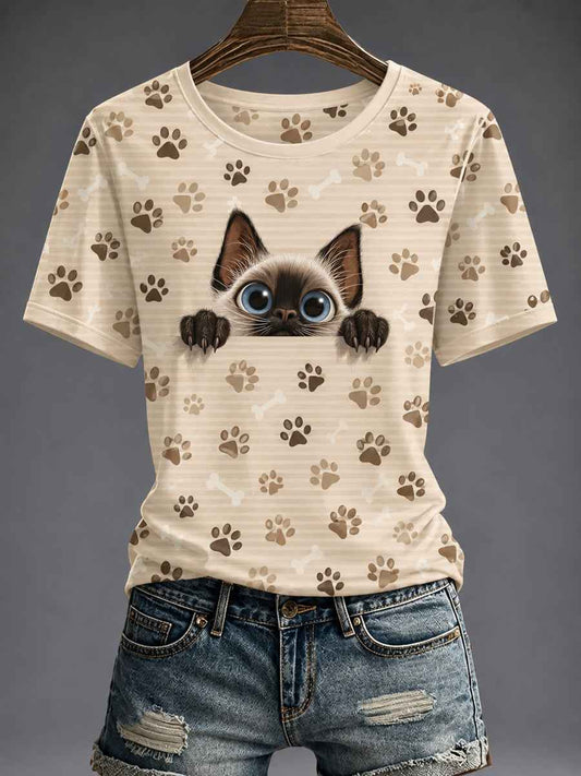 Women's Cute Cat Printed T-shirt